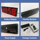 LED digital clock details: display, function buttons, power supply, and package contents