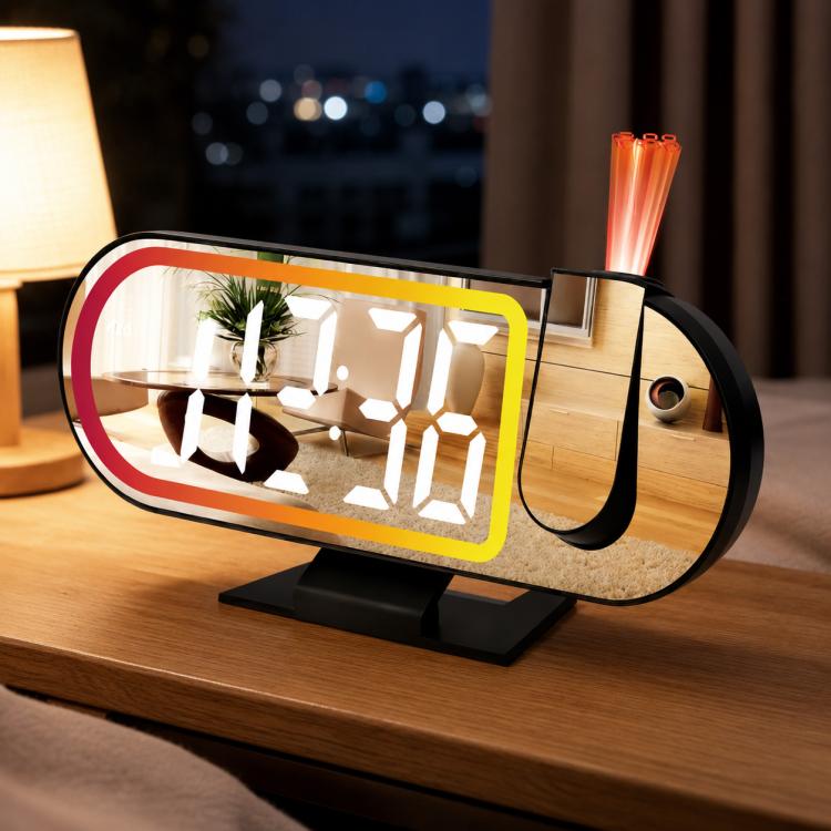 DS-3827LP LED Display Electronic Alarm Clock, RGB Ambient Light Mirror Projection Digital Clock