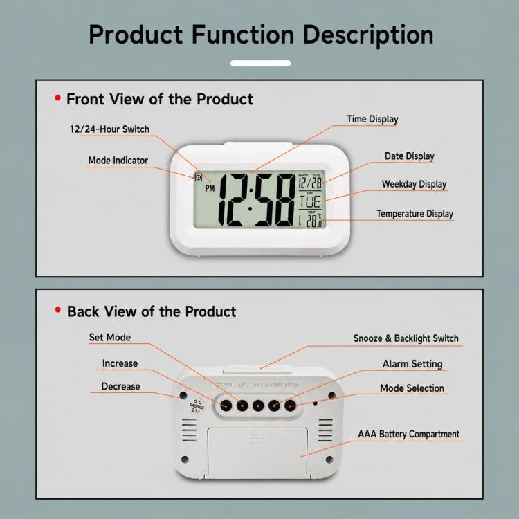 DS-2019 Multifunctional LCD Backlit Calendar Electronic Clock