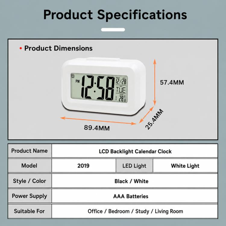 DS-2019 Multifunctional LCD Backlit Calendar Electronic Clock