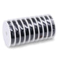 Beading wire spool with dark black coils wound on a white plastic roll