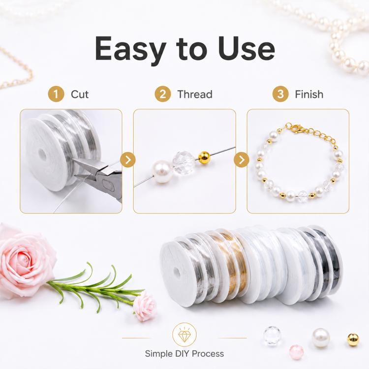 Stainless steel beading wire set on reels, with gold and black wire