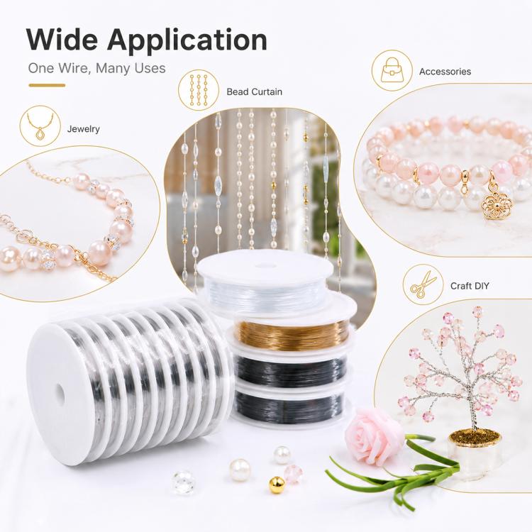 Beading wire spool set with silver, gold and black wire for jewelry making