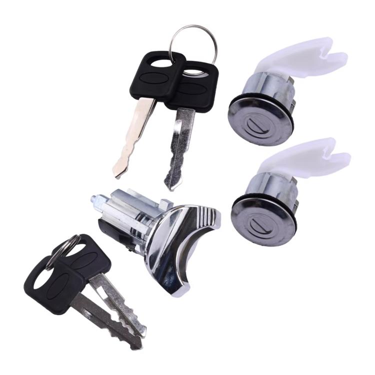 Lock cylinder set with two keys and metal inserts, chrome finish and black housing
