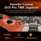 Orange wired game controller with thumbsticks, ABXY buttons, and front detailing