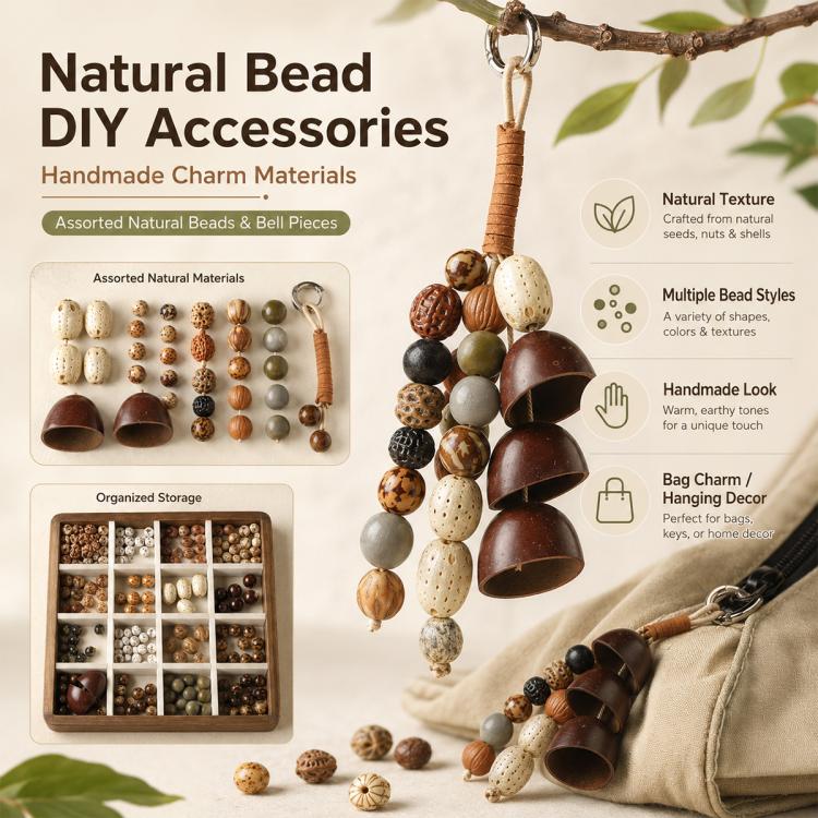 Natural bead DIY accessories kit with hanging charm beads and braided cord strap