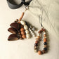 Bodhi seed beaded bracelet set with mixed round beads in brown, orange, white and green