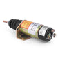 12V shutdown solenoid valve with threaded plunger rod and mounting feet, angled view