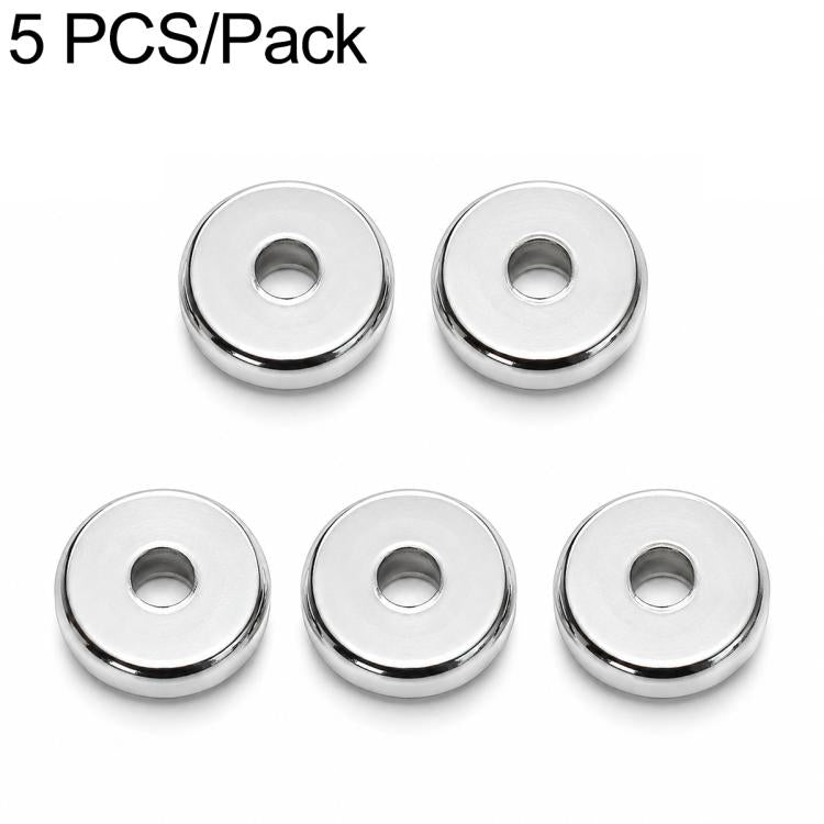 Silver-tone round spacer beads with center hole, 5-pack, domed top profile