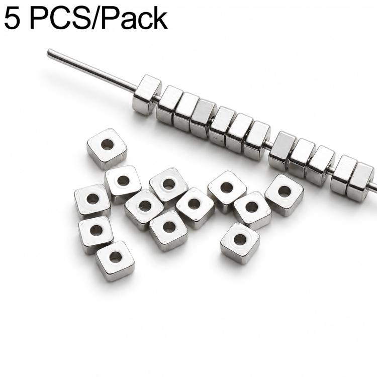 Stainless steel square spacer beads with center holes for DIY phone strap, silver