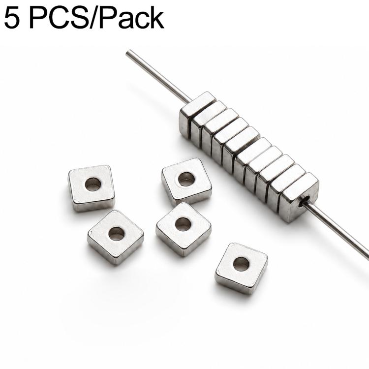 Stainless steel cube spacer beads with center holes and spacer rod, silver