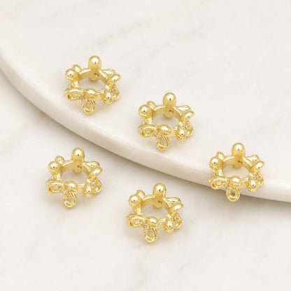 Gold-tone zircon inlaid loop spacer beads, small round design with knotted loops