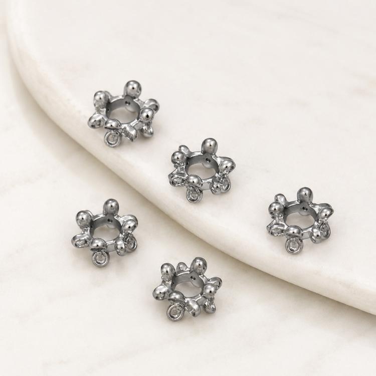 Silver-tone zircon inlaid loop spacer beads, small round beads with looped knot accents