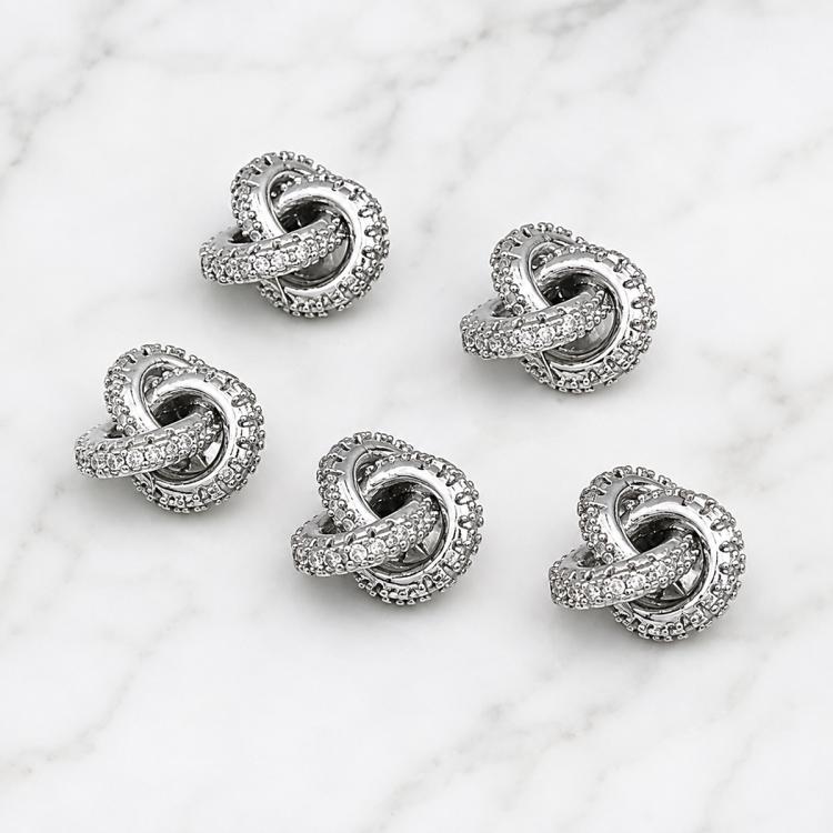 Bright silver-tone heart-shaped zircon inlaid spacer beads, looped center with sparkle edges
