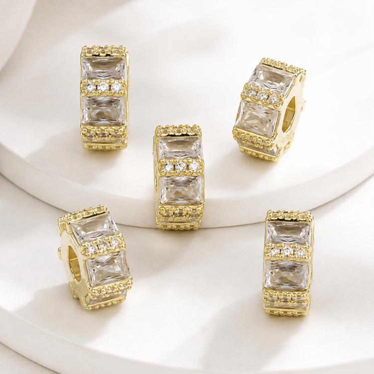 Gold-tone square crystal spacer beads with clear stones and pave accents