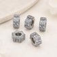Silver-tone square zircon spacer beads, open hole design with sparkling stone rows