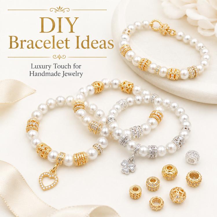 Assorted gold and silver tone spacer beads with rhinestone insets for DIY jewelry
