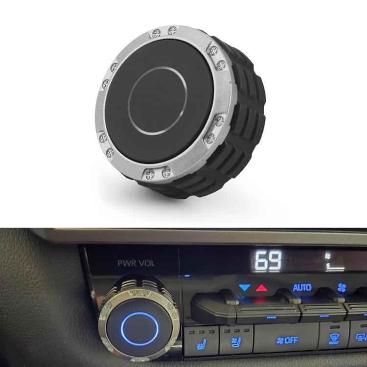 Car HVAC and radio control knob, black dial with silver bezel and ridged grip