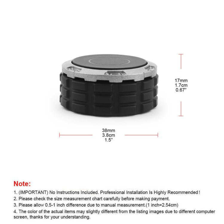 Car control knob, top view with black dial and silver mounting ring on ribbed base