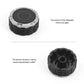 Car control knob, black dial with silver bezel and ribbed black outer ring