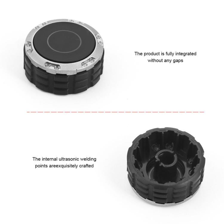 Car control knob, black dial with silver bezel and ribbed black outer ring
