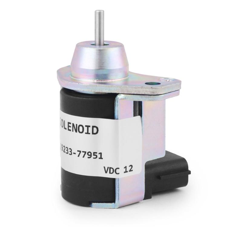 12V shutdown solenoid valve with vertical metal plunger and black 2-pin connector