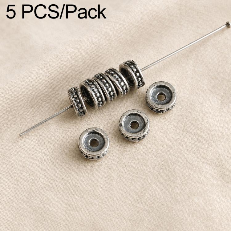 Vintage silver spacer set: patterned long bead with dark accents and three round disc beads
