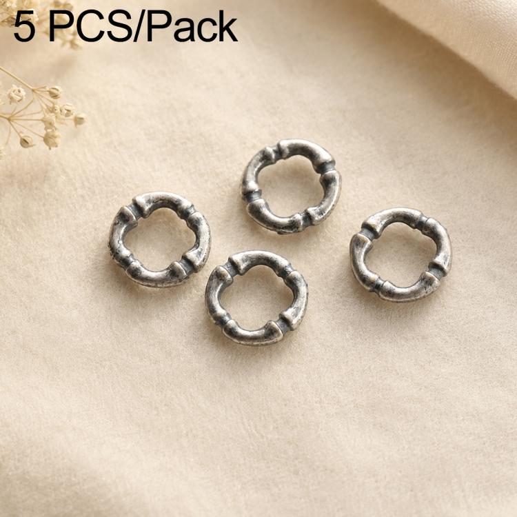 Vintage silver spacer beads set, round twisted texture with open center holes (5 pcs)