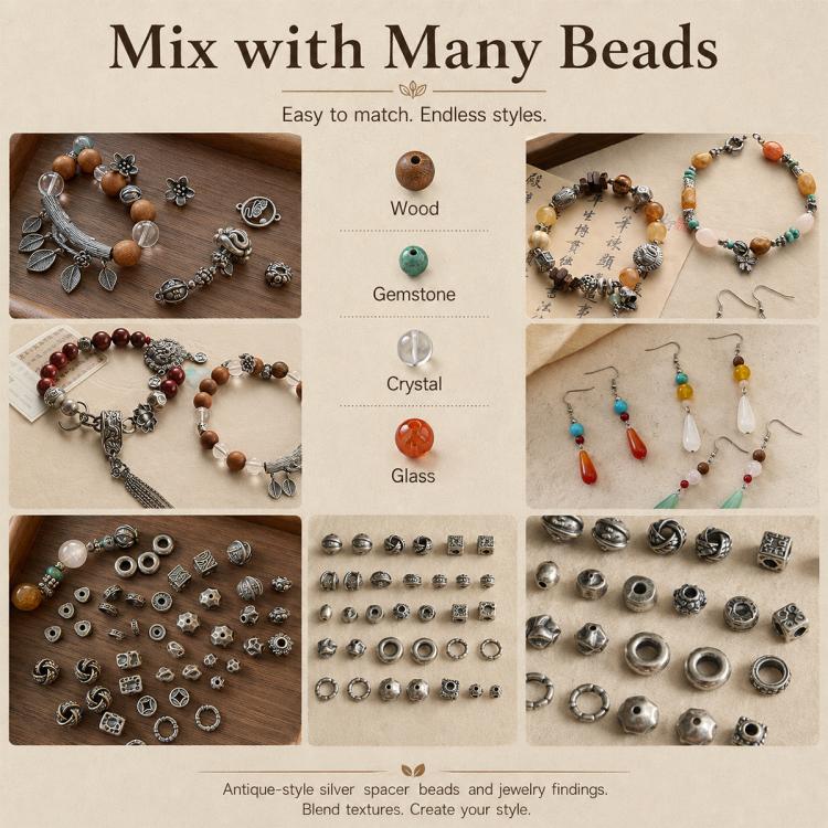 Tarnish-Resistant Vintage Silver Spacers and Beads DIY Accessories