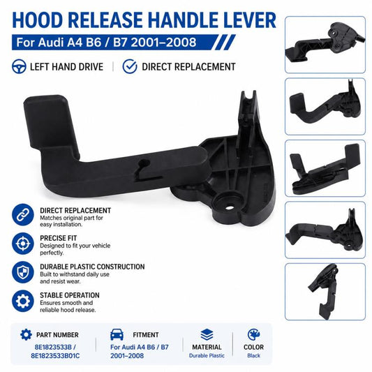 For Audi A4 B6/B7 2001–2008 Car Hood Release Handle 8E1823533B, 8E1823533B01C, Left-Hand Drive