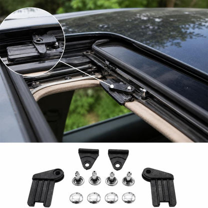 Car sunroof repair kit—black plastic guides and metal rivets on sunroof track
