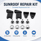 Sunroof repair kit set with black replacement pieces, metal rivets, and chrome caps