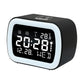 Black LED digital alarm clock with temperature display and night light, front view