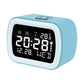 Sky blue LED digital alarm clock with temperature display and night light, front view