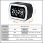 Black LED digital alarm clock with temperature display and night light, size shown