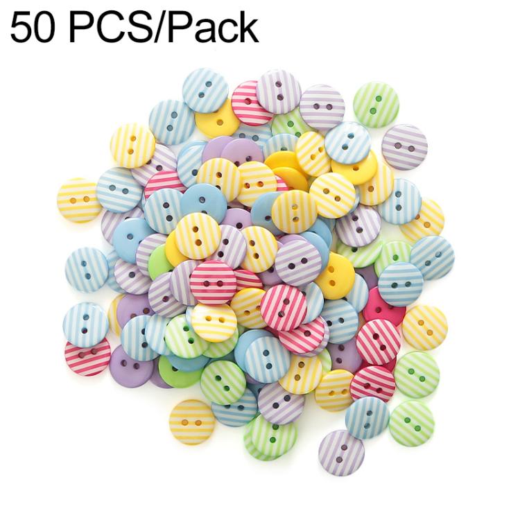 1.5cm Colorful Polka-dot and Striped Patterns Round Resin Buttons, 50 Pieces/Pack, Round