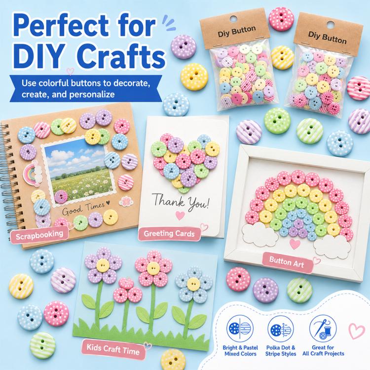 1.5cm Colorful Polka-dot and Striped Patterns Round Resin Buttons, 50 Pieces/Pack, Round