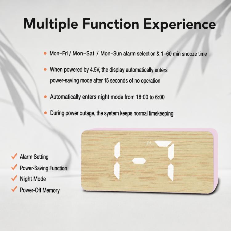 DS-5821L Multifunctional Bamboo Texture Smart LED Digital Display Electronic Alarm Clock