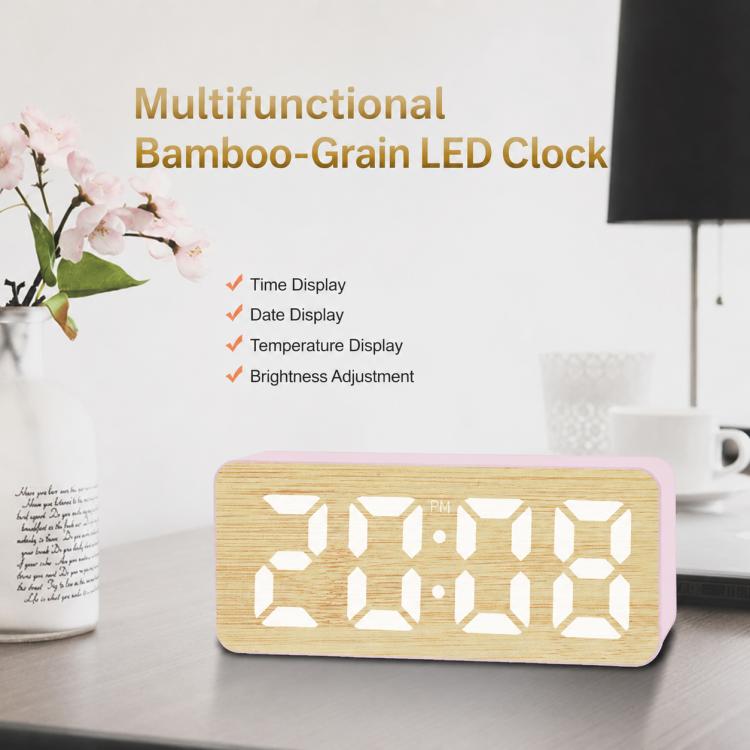 DS-5821L Multifunctional Bamboo Texture Smart LED Digital Display Electronic Alarm Clock