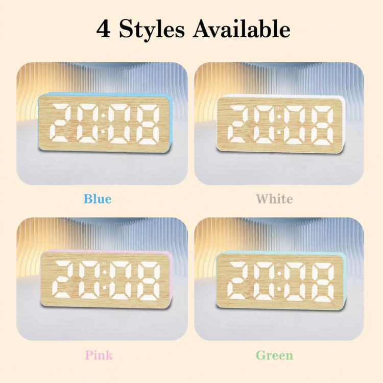DS-5821L Multifunctional Bamboo Texture Smart LED Digital Display Electronic Alarm Clock
