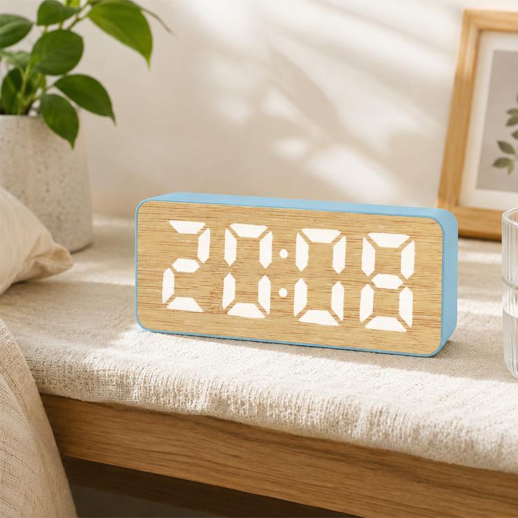 DS-5821L Multifunctional Bamboo Texture Smart LED Digital Display Electronic Alarm Clock