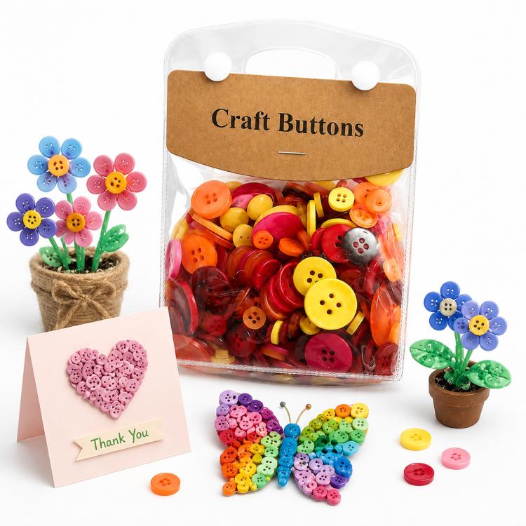 175g/Pack Mixed Sizes Colorful Round Resin Buttons DIY Craft Kit, 250-400 Pieces/Pack