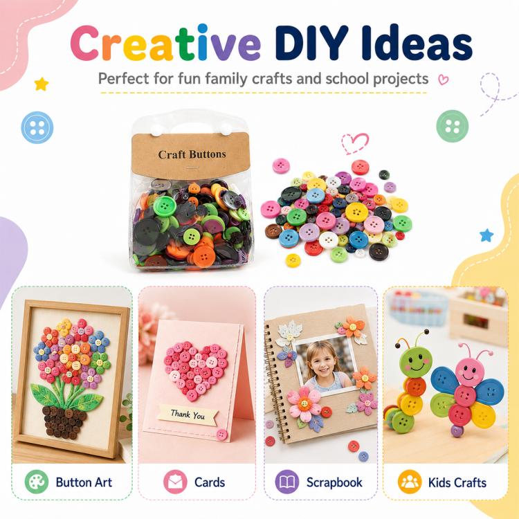 175g/Pack Mixed Sizes Colorful Round Resin Buttons DIY Craft Kit, 250-400 Pieces/Pack