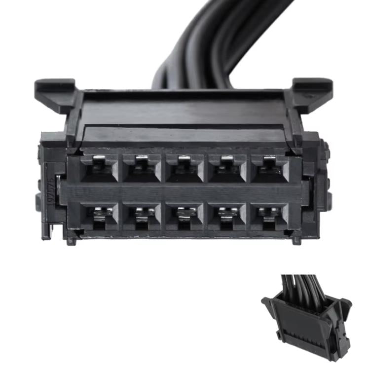 Black multi-pin blower motor resistor connector with harness wiring attached