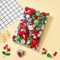 Clear pouch of mixed round resin buttons in red and green with colorful wire loops