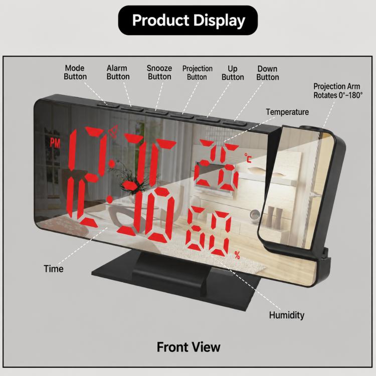 DS-3718LW Multifunctional Creative LED Screen Projection Display Electronic Clock