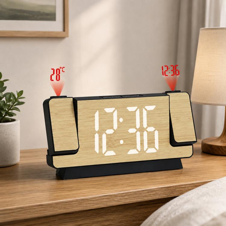DS-5822LP Creative Bamboo Texture LED Screen Dual Projection Display Electronic Digital Clock