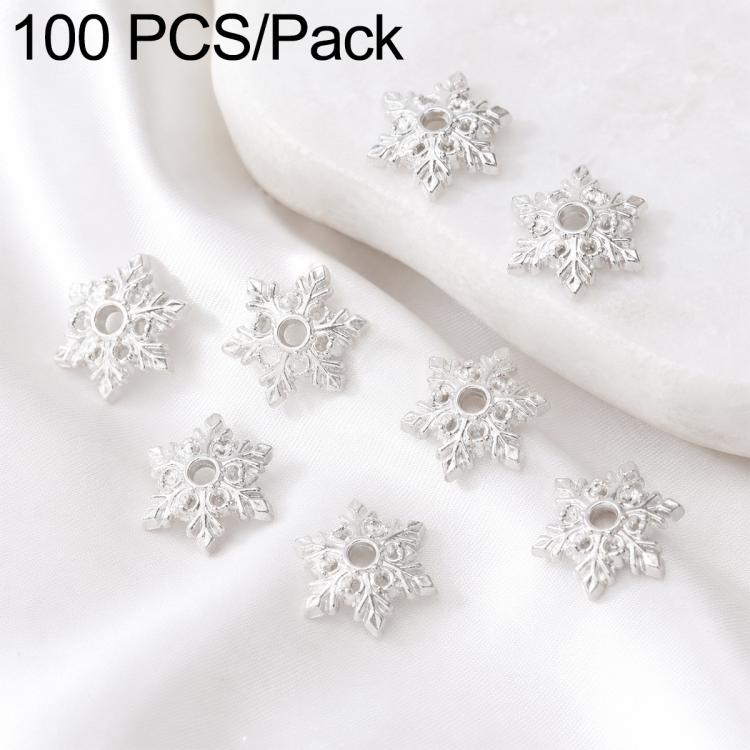 Thick silver 6-petal hollow flower bead caps with center hole, spacer bead findings