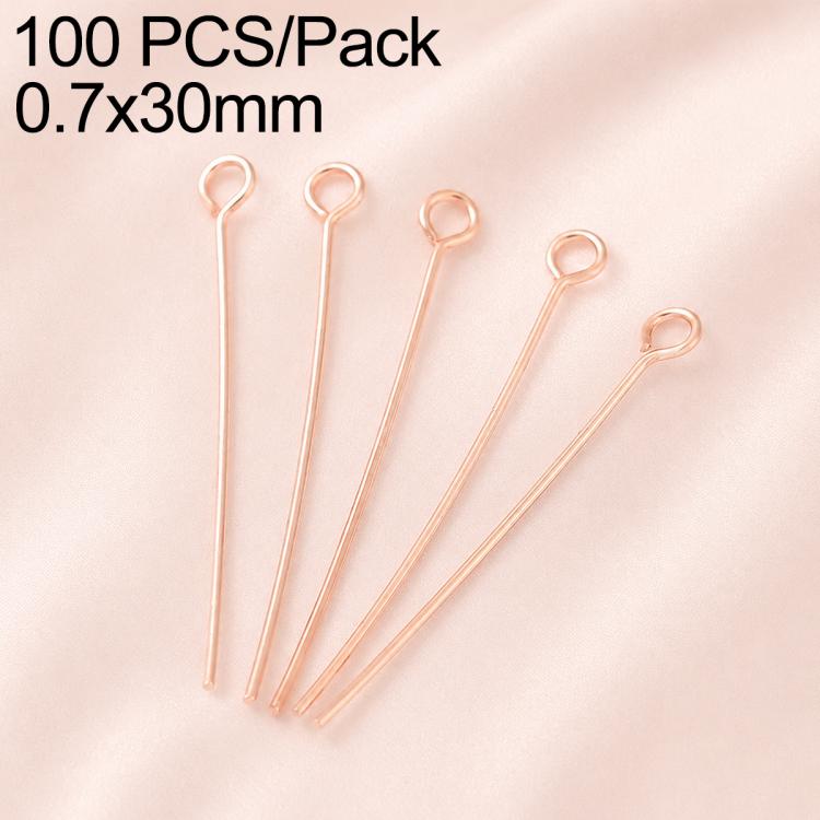 Rose gold-tone loop pins with eyelet, 0.7x30mm, 100-pack for charm earrings