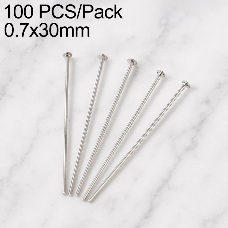 Silver-tone bead head pins with loop heads, 0.7x30mm, 5-pack shown